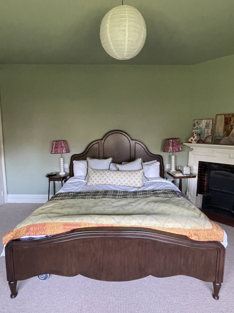Master Bedroom, Wooden Bed, Green
